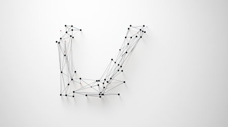 A sleek, modern "L" composed of tech-inspired lines and nodes, symbolizing progress and connectivity, displayed on a plain white background.の素材