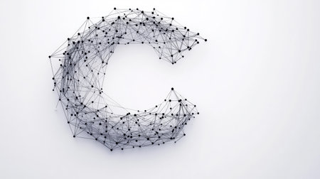 A sleek, modern "C" composed of tech-inspired lines and nodes, symbolizing progress and connectivity, displayed on a plain white background.の素材