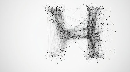 A sleek, modern "H" composed of tech-inspired lines and nodes, symbolizing progress and connectivity, displayed on a plain white background.の素材