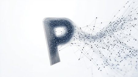A sleek, modern "P" composed of tech-inspired lines and nodes, symbolizing progress and connectivity, displayed on a plain white background.の素材