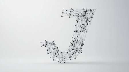 A sleek, modern "J" composed of tech-inspired lines and nodes, symbolizing progress and connectivity, displayed on a plain white background.の素材