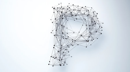 A sleek, modern "P" composed of tech-inspired lines and nodes, symbolizing progress and connectivity, displayed on a plain white background.の素材