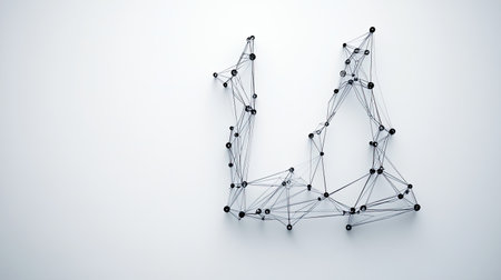 A sleek, modern "L" composed of tech-inspired lines and nodes, symbolizing progress and connectivity, displayed on a plain white background.の素材