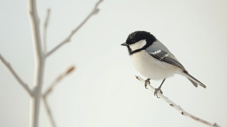 A small bird perched delicately on a white background, with plenty of copy space around for promotional text.の素材