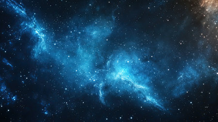 A captivating blue galaxy background with twinkling stars and cosmic dust, ideal for creating a sense of infinity and mysteryの素材