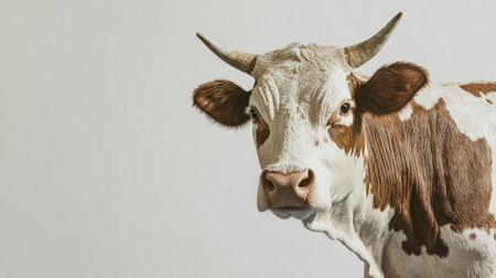A detailed shot of a cow on a white background, emphasizing its natural form in a minimalistic setting.の素材