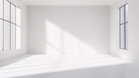 A clean and versatile studio product backdrop featuring a seamless white background, ideal for showcasing items with crisp, shadow-free lighting. Perfect for e-commerce and advertising photosの素材