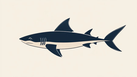 A minimalist, symmetrical illustration of a hybrid cat-animal-shark creature, blending elements of each in a sleek, modern design.の素材