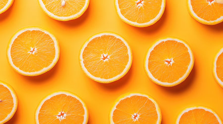 A vivid orange slice pattern set against an orange background,の素材