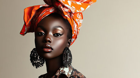 A stunning portrait of an African woman with outstanding fashion sense, wearing bold,の素材
