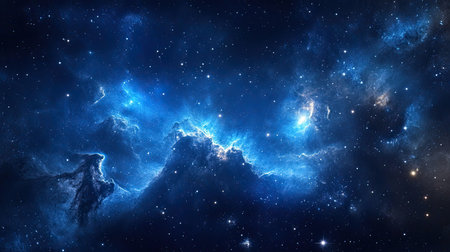An ethereal blue galaxy background with bright stars and nebulae, perfect for adding a sense of cosmic beauty to your visuals.の素材