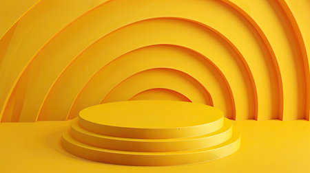 3D mockup of a yellow podium with an abstract geometric background, perfect for product displays and studio presentations.の素材