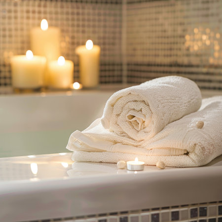 Spa Background Towel Bathroom White Luxury Concept Massage Candle Bathの素材