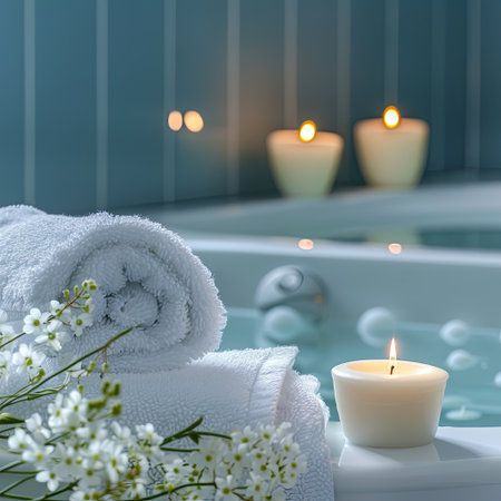 Spa Background Towel Bathroom White Luxury Concept Massage Candle Bathの素材