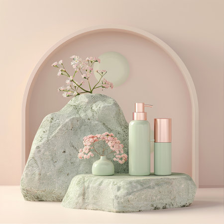 Pastel Background Rock Arch Product Podium for Green Beauty Cosmeticの素材