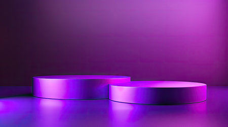 Sleek 3D podium with a violet purple background, perfect for product platforms and display stages.の素材