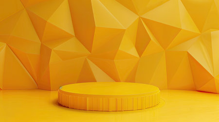 3D mockup of a yellow podium with an abstract geometric background, perfect for product displays and studio presentations.の素材