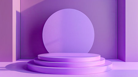 3D mockup of a purple podium with a violet background, ideal for product displays and presentation stages.の素材