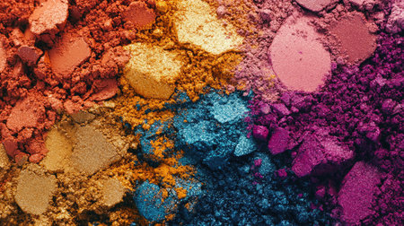 An artistic arrangement of colorful powdered cosmetics, captured in close-upの素材
