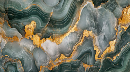 The detailed patterns of a green and gold marbled stone are highlighted in natural light, revealing the beautyの素材