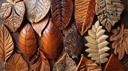 Intricately carved leaves with exquisite patterns, featuring detailed and artistic designs, perfect for showcasing natural beauty.の素材
