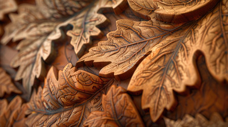 Intricately carved leaves with exquisite patterns, featuring detailed and artistic designs, perfect for showcasing natural beauty.の素材