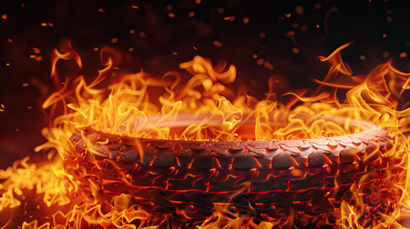 Dynamic 3D image of red rubber on fire, with bright flames and intricate textures for a realistic effect.の素材