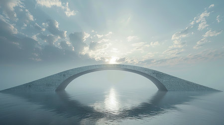 Horizon-bound bridge over a calm sea, captured in a serene and picturesque landscapeの素材
