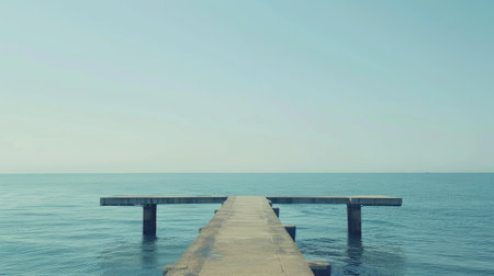Expansive sea view with a bridge extending towards the horizon, evoking feelings of tranquility and endlessness.の素材
