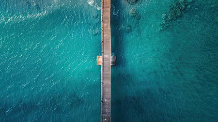 Scenic sea landscape featuring a long bridge reaching out to the horizon, symbolizing connection and distance.の素材