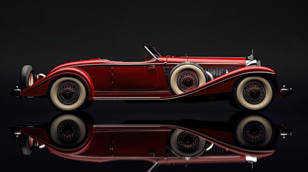Chic retro vintage red car model, luxurious and stylish, on a gradient black background. Ideal for classic car enthusiasts and design projects.の素材