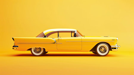Stylish retro vintage yellow car model on a gradient yellow background, symbolizing luxurious transportation and chic styleの素材