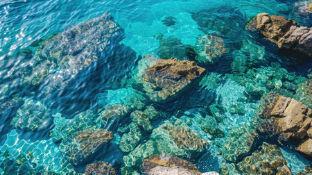Close-up of clear blue water, highlighting its purity and tranquility, perfect for a refreshing backdrop.の素材
