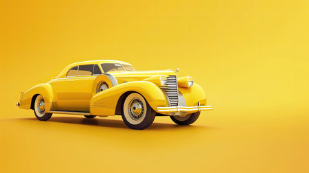 Chic retro vintage yellow car model, luxurious and stylish, on a gradient yellow background. Ideal for classic car enthusiasts and design projects.の素材