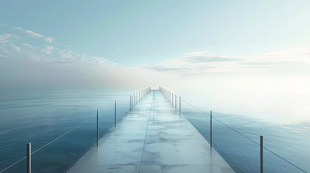 Expansive sea view with a bridge extending towards the horizon, evoking feelings of tranquility and endlessness.の素材