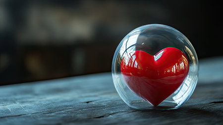 A bright red heart encased within a pristine glass dome, the perfect blend of passion and purity in a modern, minimalist designの素材