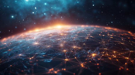 Abstract network of glowing data lines forming a global connection,の素材