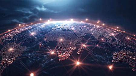 Visual concept of global network connections with a focus on big data and internet communicationの素材