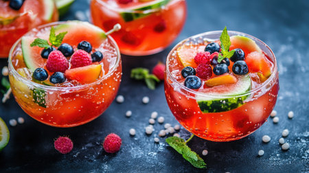 Traditional Korean Subak Hwachae, a watermelon punch with fruits and tapioca pearls,の素材