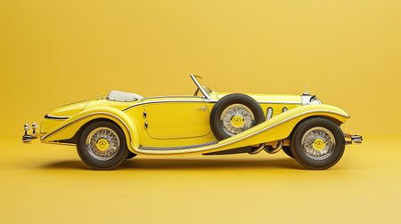Chic retro vintage yellow car model, luxurious and stylish, on a gradient yellow background. Ideal for classic car enthusiasts and design projects.の素材