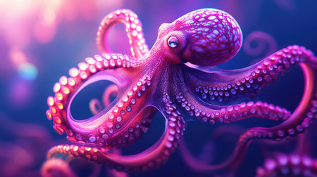 Luminescent beauty: A surreal digital rendering of a pink octopus with glowing tentacles,の素材