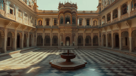 Lonely Rajasthani Palace: A grand palace in Rajasthan, with empty courtyards and halls, exuding a sense of regal solitudeの素材