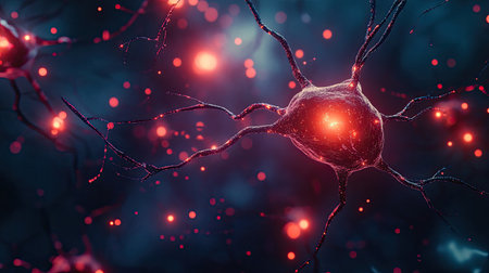 Interconnected neurons glowing with electric pulses, visualizing the science of synapses and neuronal communicationの素材