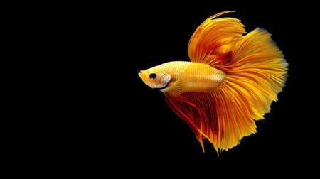The captivating motion of a yellow and red half-moon Betta fish, known as Pla-kad in Thailand, elegantly swimmingの素材