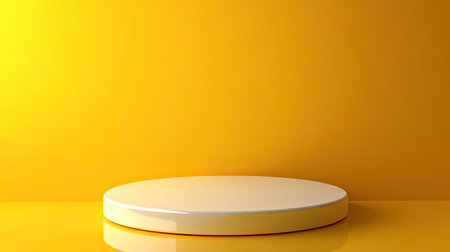 Yellow background with a 3D round product podium, offering a sleek and modern platform for product showcasesの素材