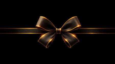 Capture the essence of elegance with this image of a black satin bow featuring a golden edge, perfect for presenting gifts and adding a touch of luxury to any occasion.の素材