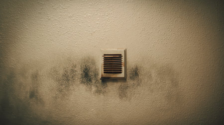 This image shows a wall vent with visible dust and mold growth, highlighting issues related to air quality and the need for regular cleaning and maintenance in homes.の素材