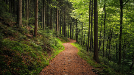 The picturesque landscapes of the Black Forest in Germany, with dense trees and serene paths, completely untouched by human activityの素材