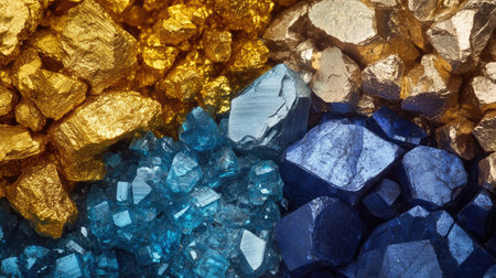Close-up of gold, cobalt, and lithium, representing the geopolitics of resource dependency in a global contextの素材
