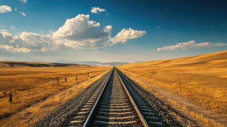 Trans-Siberian Railway tracks winding through the untouched Russian countryside, empty and serene.の素材